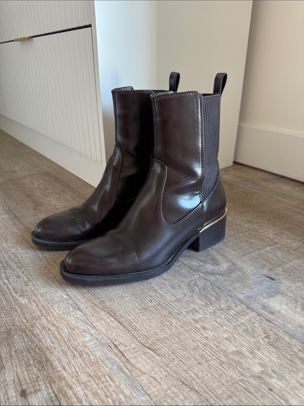 Zara Dark Brown Leather Ankle Boots